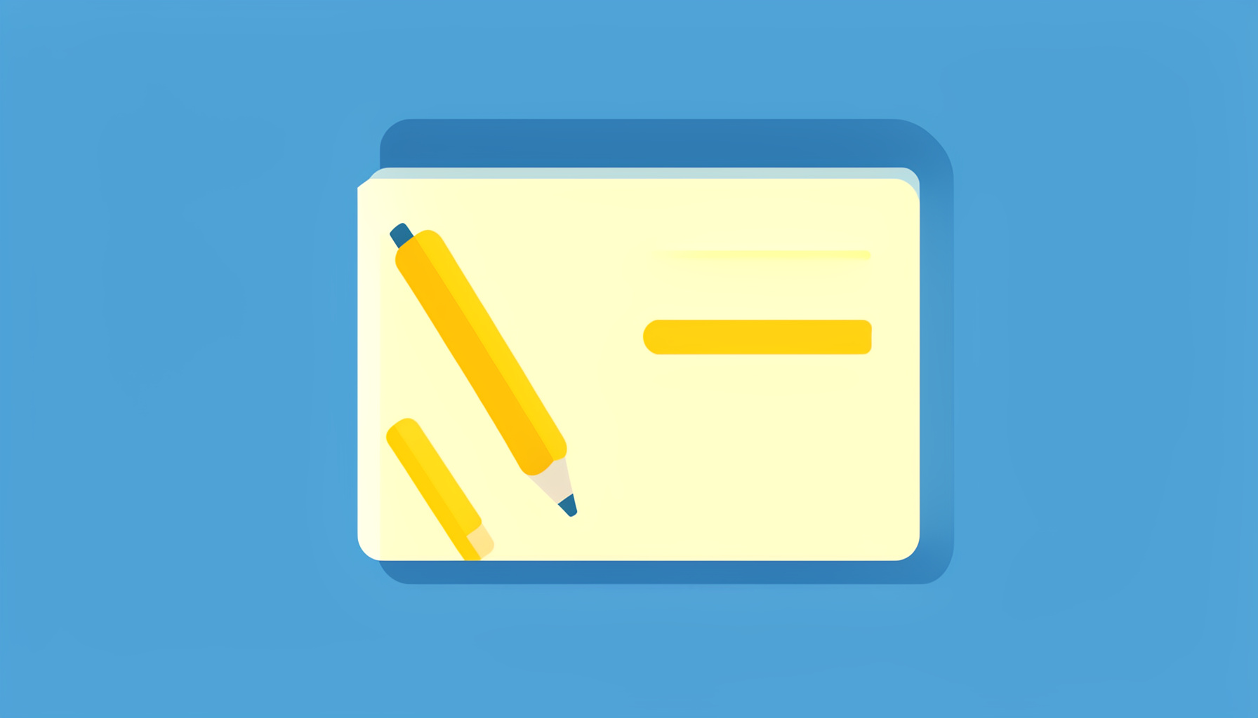 Flache Vektorillustration eines Blogs mit Stift und Notizbuch, ruhige Blau- und Cremetöne.